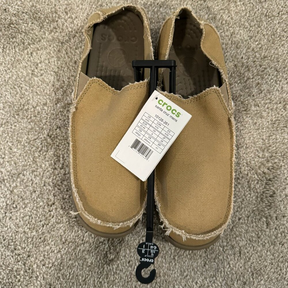 Men’s Size 10M Crocs Loafers Santa Cruz Croc Slip On Canvas Khaki NWT